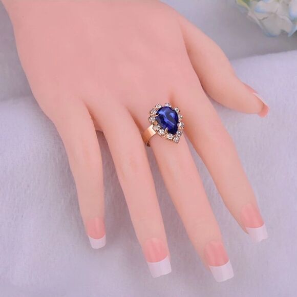 💙 Blue Sapphire Gold Plated Crystal Rhinestones Jewelry Set - Picture 5 of 6